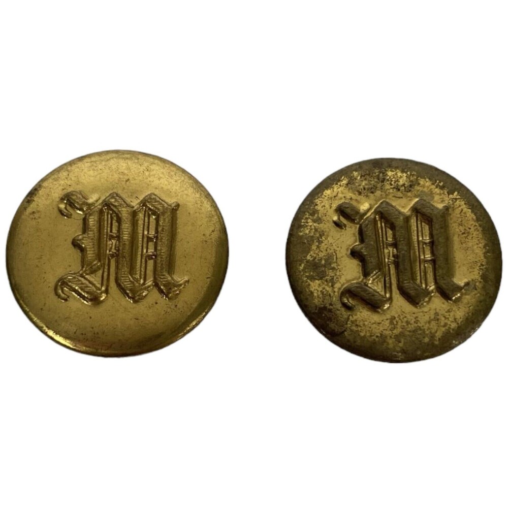 Monogram Letter "M" Crest Lot of 2 Shank Metal Button Gold Tone Superior Quality